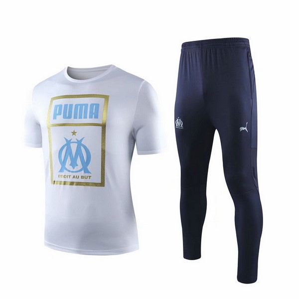 Trainingsshirt Marseille Komplett Set 2019-20 Weiß Blau